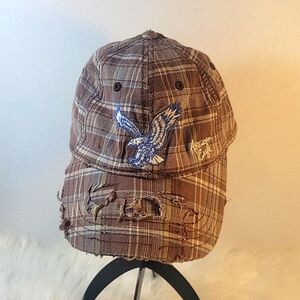 AMERICAN EAGLE OUTFITTERS Brown‎ Plaid Distressed Hat L/XL/TG